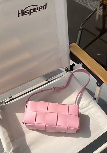 Mia Woven Smooth Leather Medium Shoulder Bag Pink