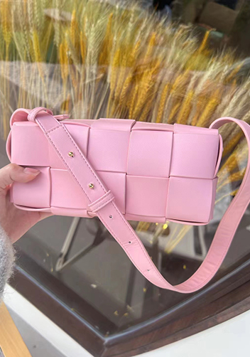 Mia Woven Smooth Leather Medium Shoulder Bag Pink