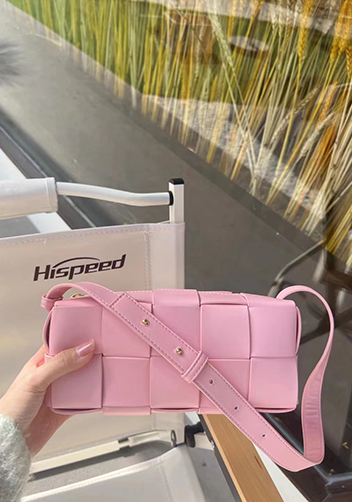 Mia Woven Smooth Leather Medium Shoulder Bag Pink