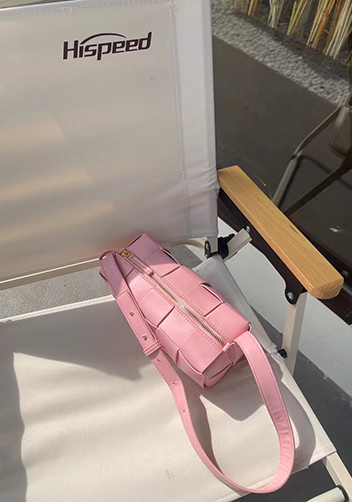 Mia Woven Smooth Leather Medium Shoulder Bag Pink