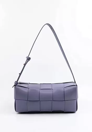 Mia Woven Smooth Leather Medium Shoulder Bag Purple