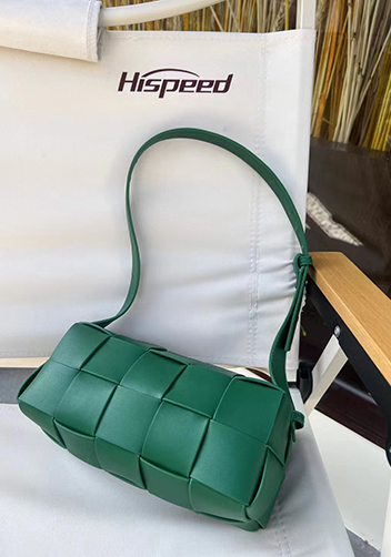 Mia Woven Smooth Leather Medium Shoulder Bag Racing Green