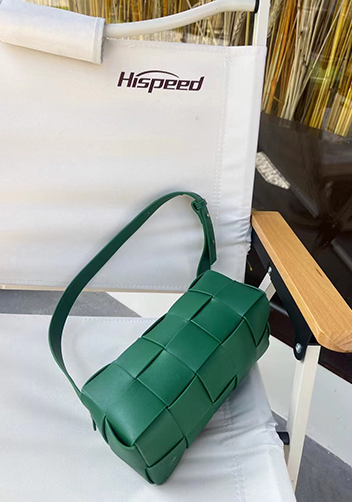 Mia Woven Smooth Leather Medium Shoulder Bag Racing Green
