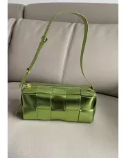 Mia Woven Smooth Leather Medium Shoulder Bag Shining Green