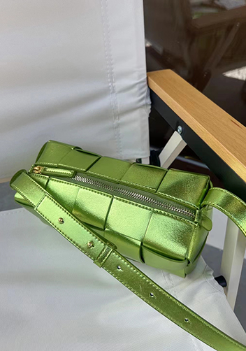 Mia Woven Smooth Leather Medium Shoulder Bag Shining Green
