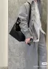 Mia Woven Leather Bowling Shoulder Bag Black