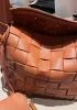 Mia Woven Leather Bowling Shoulder Bag Brown