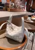 Mia Woven Leather Bowling Shoulder Bag Cream