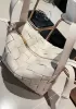 Mia Woven Leather Bowling Shoulder Bag Cream