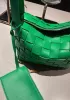Mia Woven Leather Bowling Shoulder Bag Green