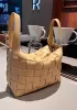 Mia Woven Leather Bowling Shoulder Bag Yellow