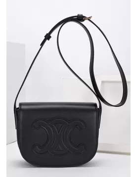 Yuga Leather Saddle Shoulder Small Bag Black