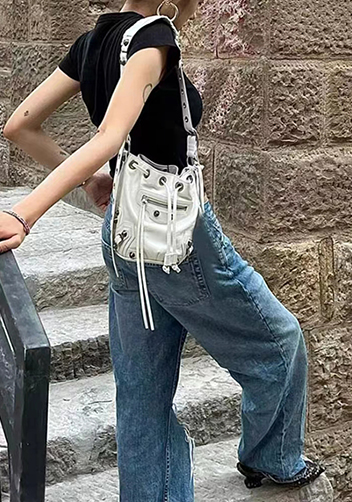 The Route 66 Leather Bucket Shoulder Bag Purple