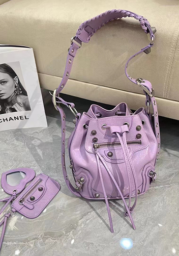 The Route 66 Leather Bucket Shoulder Bag Purple