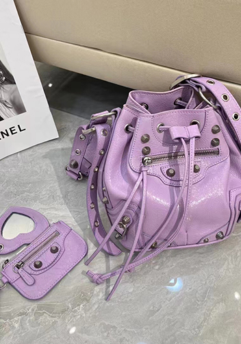 The Route 66 Leather Bucket Shoulder Bag Purple