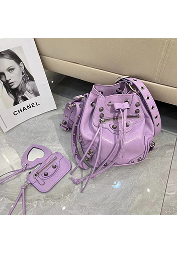 The Route 66 Leather Bucket Shoulder Bag Purple