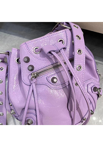 The Route 66 Leather Bucket Shoulder Bag Purple