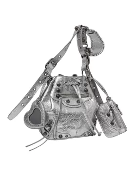 The Route 66 Leather Bucket Shoulder Bag Silver
