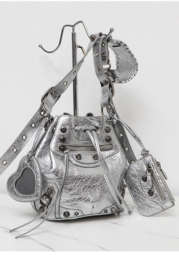 The Route 66 Leather Bucket Shoulder Bag Silver