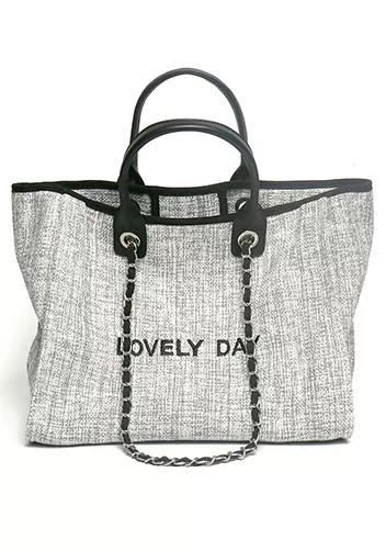 Adele Canvas Beach Tote Bag Lovely Day Grey White