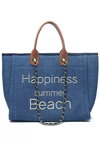 Adele Canvas Beach Tote Bag Pearl Blue
