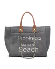 Adele Canvas Beach Tote Bag Pearl Grey