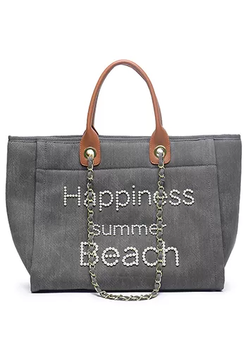 Adele Canvas Beach Tote Bag Pearl Grey