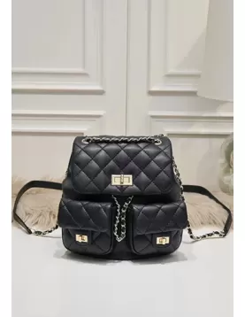 Adele Cowhide Chain Backpack Bag Black