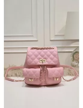 Adele Cowhide Chain Backpack Bag Pink