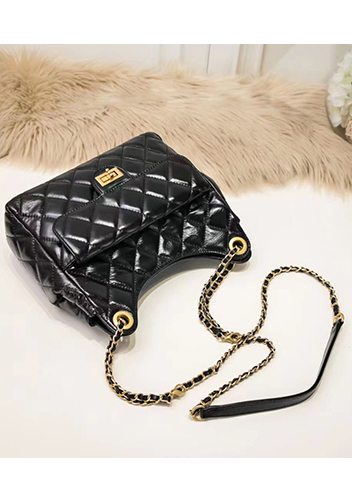 Adele Cowhide Chain Shoulder Bag Black