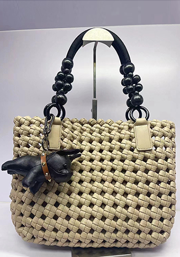 Mia Hollowing Woven Shoulder Bag Beige