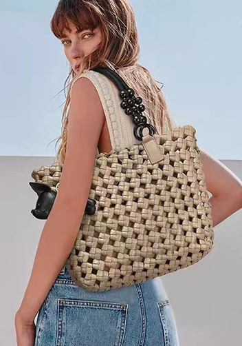 Mia Hollowing Woven Shoulder Bag Beige