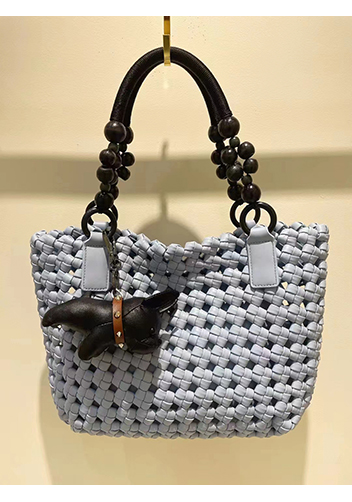 Mia Hollowing Woven Shoulder Bag Blue