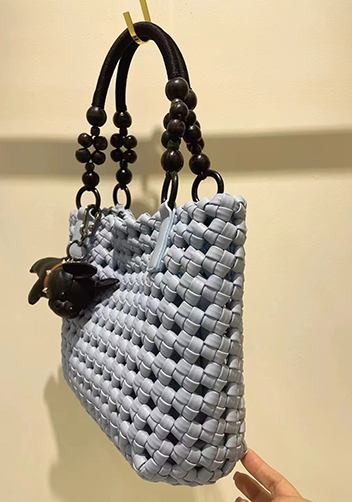 Mia Hollowing Woven Shoulder Bag Blue