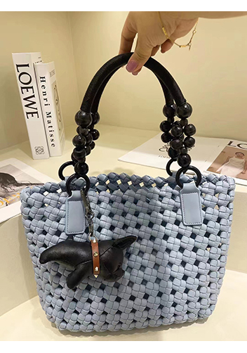 Mia Hollowing Woven Shoulder Bag Blue
