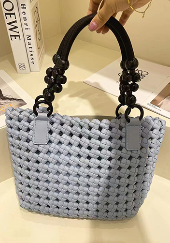 Mia Hollowing Woven Shoulder Bag Blue