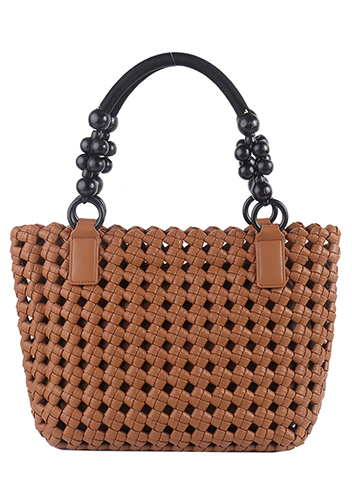 Mia Hollowing Woven Shoulder Bag Brown
