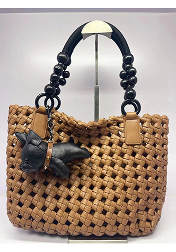 Mia Hollowing Woven Shoulder Bag Brown