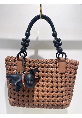 Mia Hollowing Woven Shoulder Bag Brown