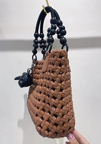 Mia Hollowing Woven Shoulder Bag Brown