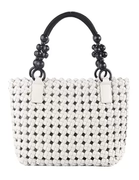 Mia Hollowing Woven Shoulder Bag White