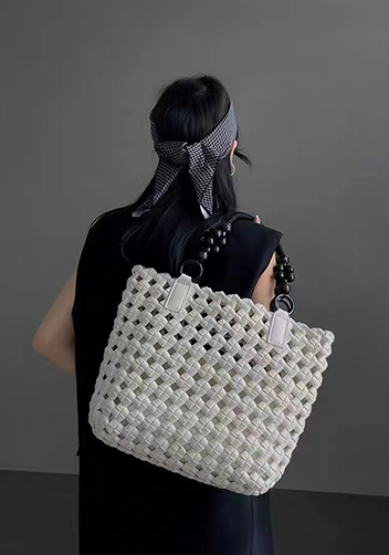 Mia Hollowing Woven Shoulder Bag White