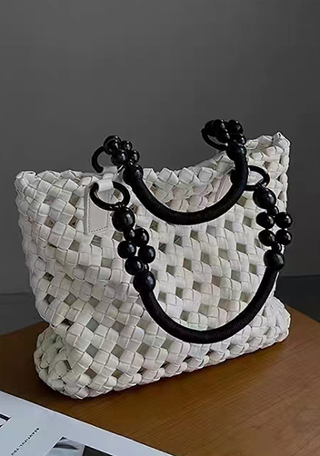 Mia Hollowing Woven Shoulder Bag White