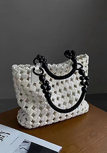 Mia Hollowing Woven Shoulder Bag White