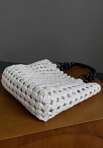 Mia Hollowing Woven Shoulder Bag White