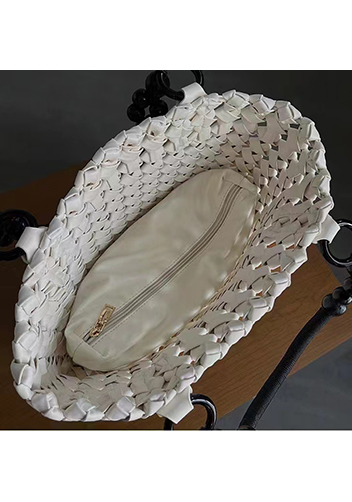 Mia Hollowing Woven Shoulder Bag White