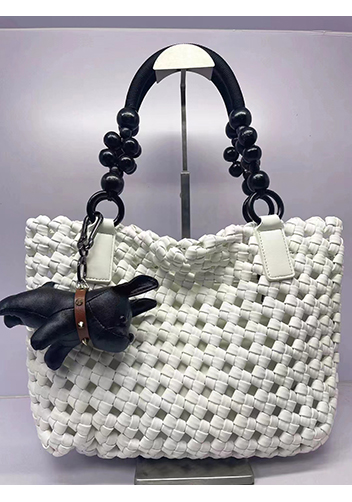 Mia Hollowing Woven Shoulder Bag White