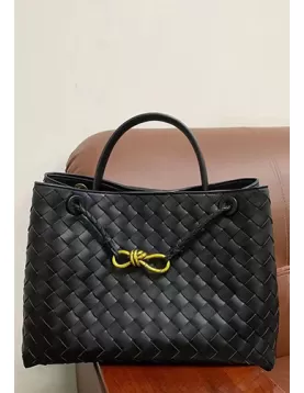 Allegria Woven Large Leather Shoulder Bag Black