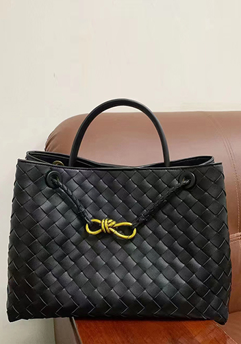 Allegria Woven Large Leather Shoulder Bag Black
