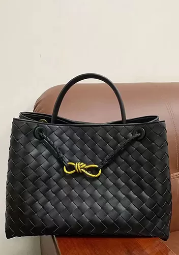 Allegria Woven Large Leather Shoulder Bag Black